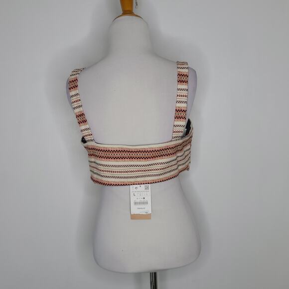 NEW Zara Origami Jacquard Crop Top Tank Sleeveless Tribal Knit Off White Large - Picture 4 of 12